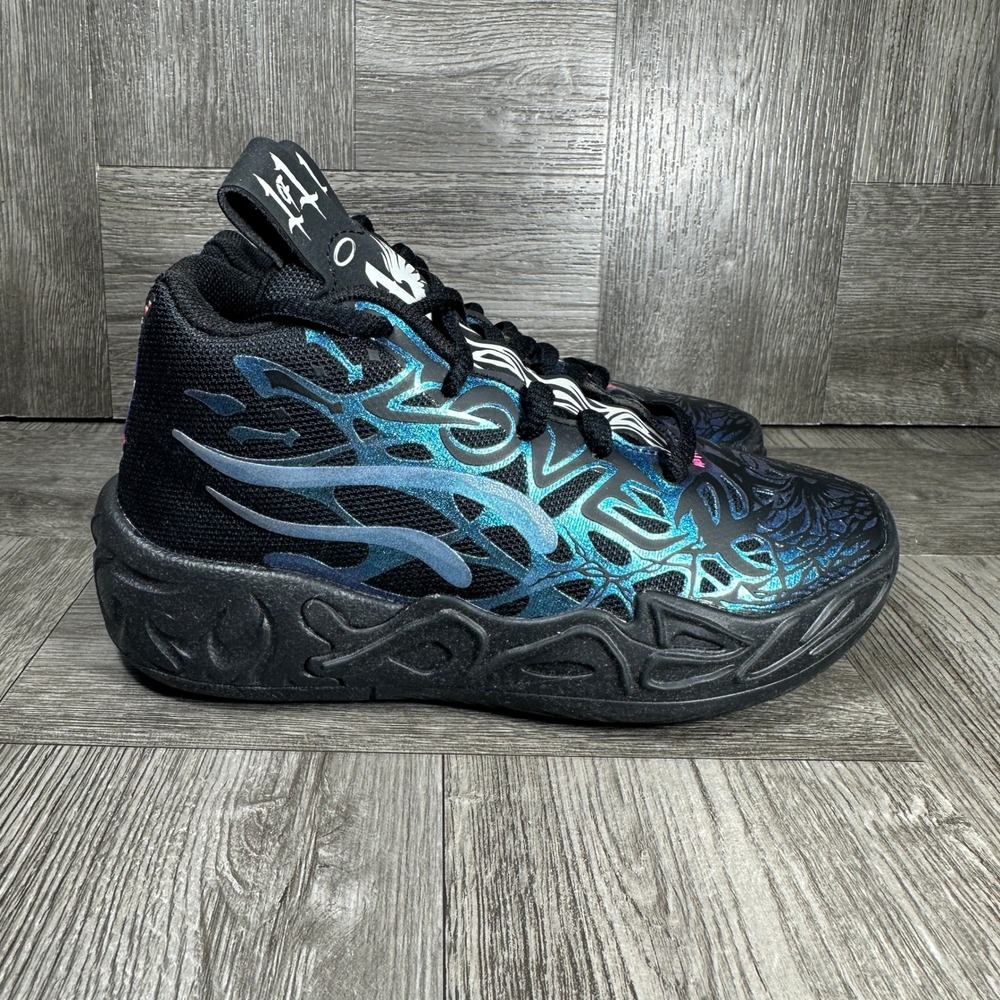Puma MB.04 Basketball Shoes LaMelo Ball Kids 11C Black Blue NEW 311869-01